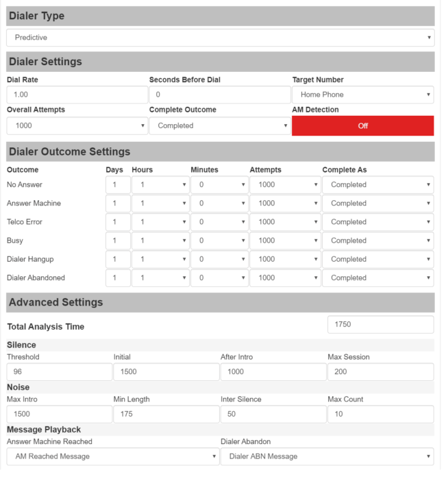 4flex predictive dialler settings.