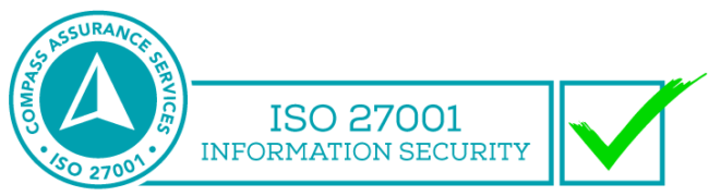 ISO 27001 certification badge.